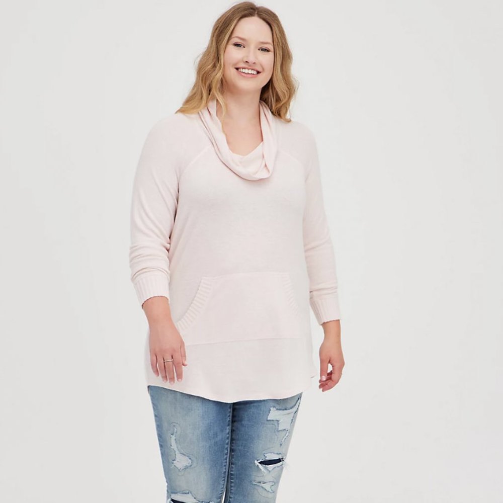 TORRID SUPER SOFT PLUSH COWL NECK RAGLAN TUNIC SWEATSHIRT